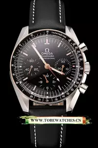 Omega Speedmaster Professional Black Dial Gold Accents Black Leather Bracelet En124553