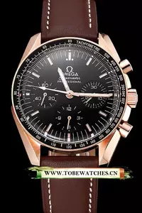 Omega Speedmaster Professional Black Dial Gold Case Brown Leather Bracelet En124556