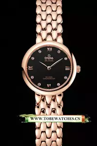 Omega De Ville Prestige No Date Black Dial With Diamonds Rose Gold Case And Bracelet En123350