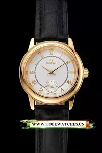 Omega De Ville Prestige Small Seconds White Dial Gold Case Black Leather Strap En123369
