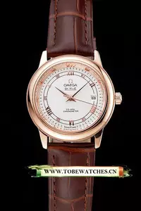 Omega De Ville Prestige Ladies White Dial Rose Gold Case Brown Leather Strap En123370