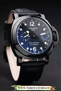 Panerai Luminor Black Ionized Stainless Steel Case Black Dial Black Leather Strap En58168