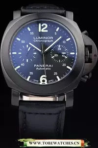 Panerai Luminor Black Ionized Stainless Steel Case Black Dial Black Leather Strap En58171
