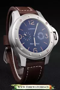 Panerai Luminor Brushed Stainless Steel Case Blue Dial Dark Brown Leather Strap En58213