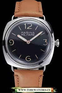 Panerai Luminor Marina Militare Stainless Steel Bezel Tan Bracelet En60222