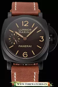 Panerai Luminor Marina Brown Dial Black Pvd Case Brown Leather Strap En123954