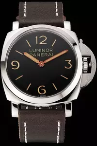 Panerai Luminor Black Dial Stainless Steel Case Brown Leather Strap En123959