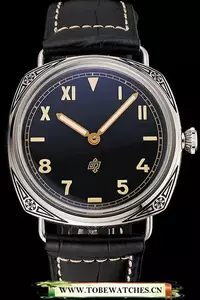 Panerai Radiomir Firenze Pam604 Black Dial Roman Numerals Engraved Stainless Steel Case Black Leather Strap En122721