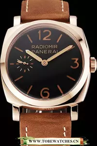 Panerai Radiomir 1940 Black Dial Rose Gold Case Brown Suede Leather Strap En123949