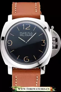 Panerai Radiomir Brushed Stainless Steel Case Black Dial Brown Leather Strap En58532