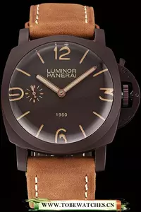 Panerai Luminor 1950 Brown Dial Brown Pvd Case Brown Suede Leather Strap En123955