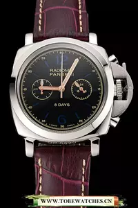Panerai Radiomir 8 Days Chronograph Black Dial Stainless Steel Case Plum Leather Strap En123900