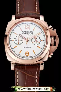 Panerai Radiomir 8 Days Chronograph White Dial Rose Gold Case Brown Leather Strap En123901