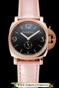 Panerai Radiomir Black Dial Diamond Bezel Rose Gold Case Pink Leather Strap En123906