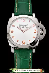 Panerai Radiomir White Dial Stainless Steel Case Green Leather Strap En123909