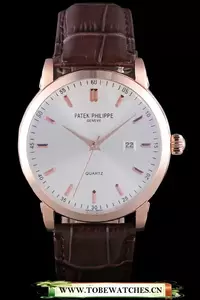 Patek Philipe Calatrava Roze Gold Polished Bezel Brown Leather Bracelet En59423