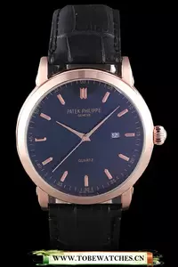 Patek Philipe Calatrava Roze Gold Polished Bezel Black Leather Bracelet En59425
