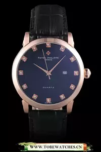 Patek Philipe Calatrava Roze Gold Polished Bezel Black Leather Bracelet En59429