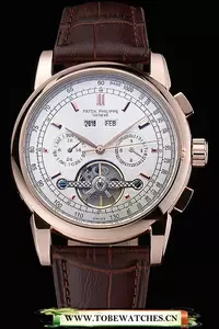 Patek Philippe Grand Complications Gold Case White Dial Brown Leather Bracelet En60155