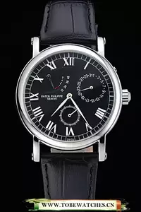 Patek Philippe Geneve Complications Black Dial Stainless Steel Bezel Black Leather Band En118592