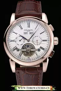 Patek Philippe Grand Complications Gold Case White Dial Roman Numerals Brown Leather Bracelet En118775