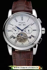 Patek Philippe Grand Complications Stainless Steel Case White Dial Roman Numerals Brown Leather Strap En118776