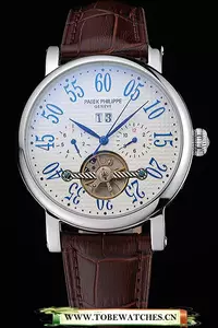 Patek Philippe Grand Complications Stainless Steel Case White Dial Roman Numerals Brown Leather Bracelet En118779