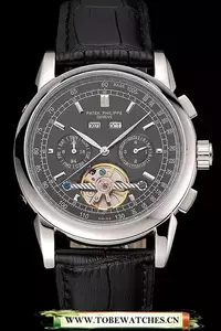Patek Philippe Grand Complications Stainless Steel Case Black Dial Black Leather Bracelet En118780