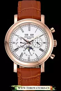 Patek Philippe Grand Complications Perpetual Calendar White Dial Brown Leather Bracelet En11911