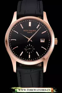 Patek Philippe Calatrava Black Dial Rose Gold Case Black Leather Strap En120805