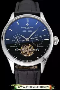 Patek Philippe Day Date Tourbillon Black Dial Stainless Steel Case Black Leather Strap En120812