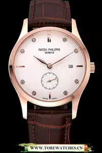 Patek Philippe Calatrava White Dial Diamond Numerals Rose Gold Case Brown Leather Strap En120819