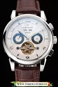 Patek Philippe Classic Tourbillon Power Reserve Black And White Dial Stainless Steel Case Brown Leather Strap En121075