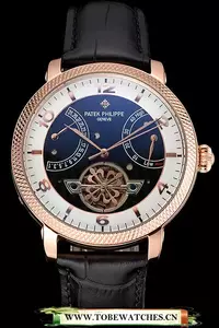 Patek Philippe Classic Tourbillon Power Reserve Black And White Dial Rose Gold Case Black Leather Strap En121077
