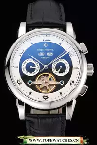 Patek Philippe Perpetual Calendar Tourbillon Two Tone Dial Stainless Steel Case Black Leather Strap En121084
