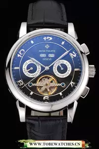 Patek Philippe Perpetual Calendar Tourbillon Black Dial Stainless Steel Case Black Leather Strap En121085