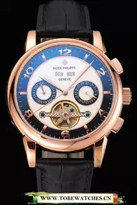 Patek Philippe Perpetual Calendar Tourbillon Two Tone Dial Rose Gold Case Black Leather Strap En121086