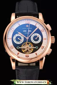 Patek Philippe Perpetual Calendar Tourbillon Black And White Dial Rose Gold Case Black Leather Strap En121087