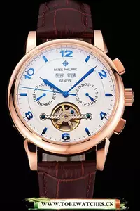 Patek Philippe Perpetual Calendar Tourbillon White Dial Rose Gold Case Brown Leather Strap En121088