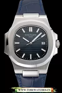 Patek Philippe Nautilus Blue Dial Brushed Stainless Steel Case Blue Leather Strap En121410