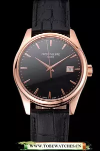 Patek Philippe Calatrava Black Dial Rose Gold Case Black Leather Strap En121576