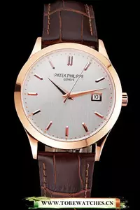 Patek Philippe Calatrava White Dial Rose Gold Case Brown Leather Strap En121577