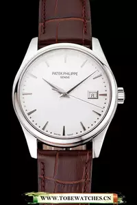 Patek Philippe Calatrava White Dial Stainless Steel Case Brown Leather Strap En121578