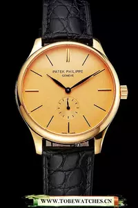 Patek Philippe Calatrava Gold Dial Gold Case Black Leather Strap En121936