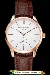Patek Philippe Calatrava White Dial Rose Gold Case Brown Leather Strap En121938