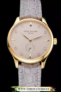 Patek Philippe Calatrava Gray Dial Diamond Markings Gold Case Gray Leather Strap En121939