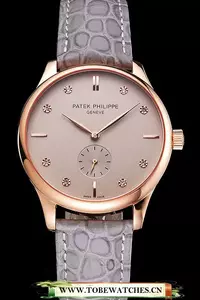 Patek Philippe Calatrava Gray Dial Diamond Markings Rose Gold Case Gray Leather Strap En121942