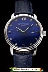 Patek Philippe Calatrava Date Blue Dial Stainless Steel Case Blue Leather Strap En121950