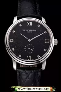 Patek Philippe Calatrava Dark Gray Dial Stainless Steel Case Black Leather Strap En121951