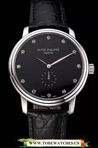 Patek Philippe Calatrava Black Dial Stainless Steel Case Black Leather Strap En121952